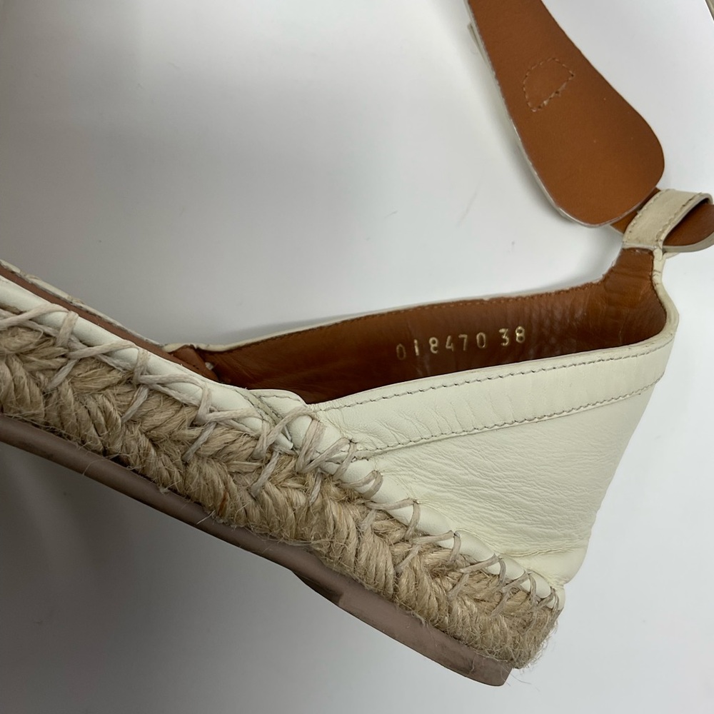 Valentino Cream Leather Floral Embroidered Ankle Strap Espadrille Flats - Picture 8 of 13